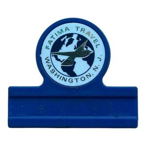 1960s Fatima Travel Agency Washington, NJ Name Tag Holder Pin on Plastic Vintage